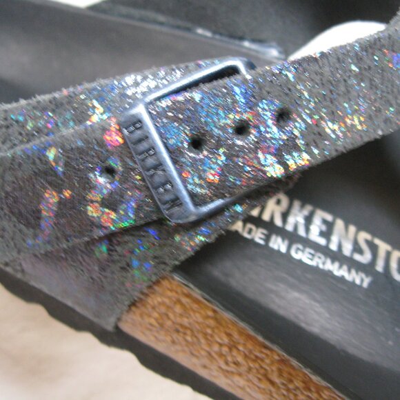 Birkenstock Exquisite GIZEH LUX Spotted Metallic Black Leather 40 R US W 9 M 7 - Picture 6 of 13